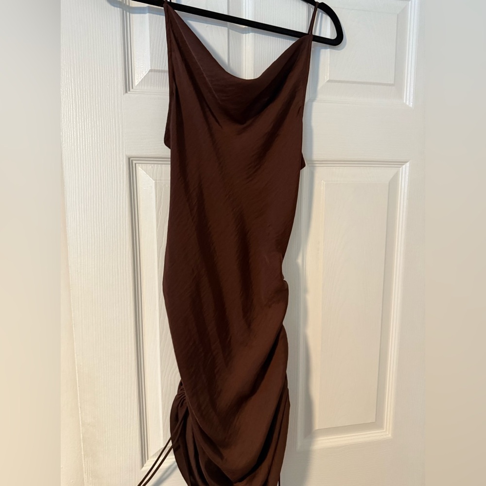 Free People Brown Cowl Neck  satin Bodycon Dress